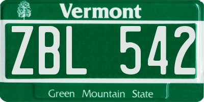 VT license plate ZBL542