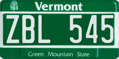 VT license plate ZBL545