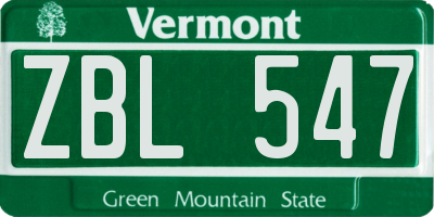 VT license plate ZBL547