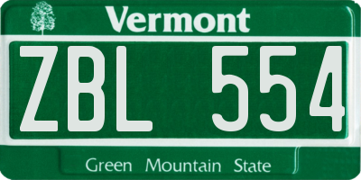 VT license plate ZBL554