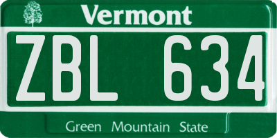 VT license plate ZBL634
