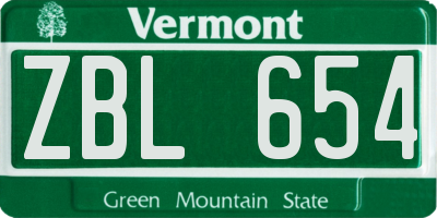 VT license plate ZBL654