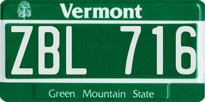 VT license plate ZBL716