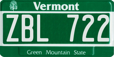 VT license plate ZBL722