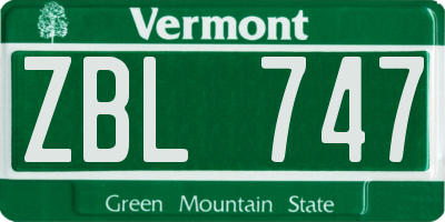 VT license plate ZBL747