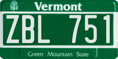 VT license plate ZBL751