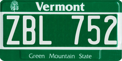 VT license plate ZBL752
