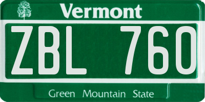 VT license plate ZBL760