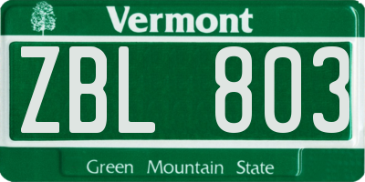 VT license plate ZBL803