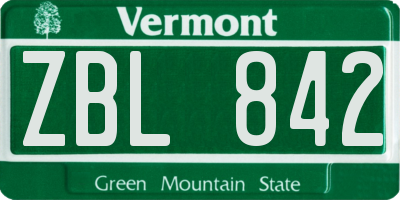 VT license plate ZBL842