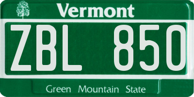 VT license plate ZBL850