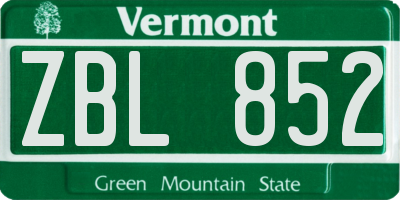 VT license plate ZBL852