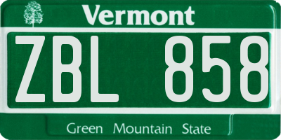 VT license plate ZBL858