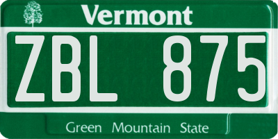 VT license plate ZBL875