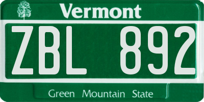VT license plate ZBL892