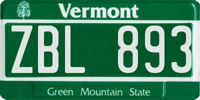 VT license plate ZBL893