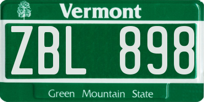 VT license plate ZBL898