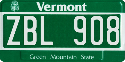 VT license plate ZBL908