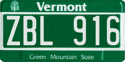 VT license plate ZBL916