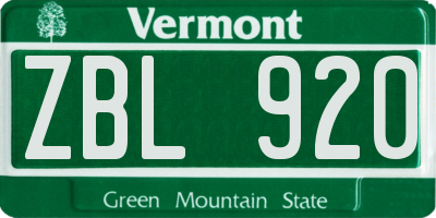 VT license plate ZBL920