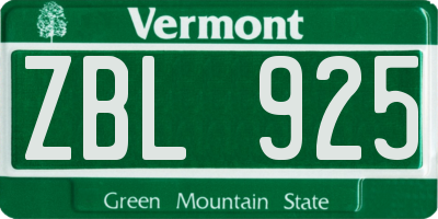 VT license plate ZBL925
