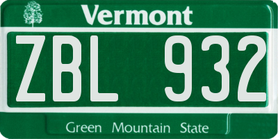 VT license plate ZBL932