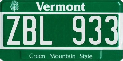 VT license plate ZBL933