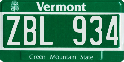 VT license plate ZBL934