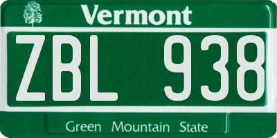 VT license plate ZBL938