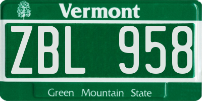 VT license plate ZBL958