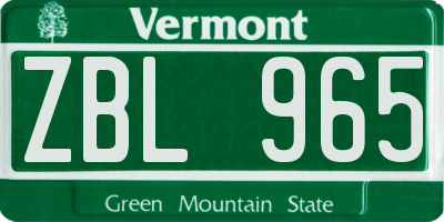 VT license plate ZBL965
