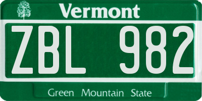 VT license plate ZBL982