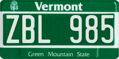VT license plate ZBL985