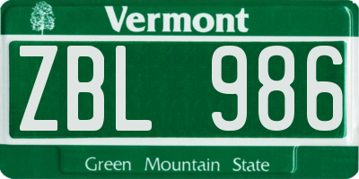 VT license plate ZBL986