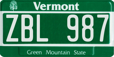 VT license plate ZBL987