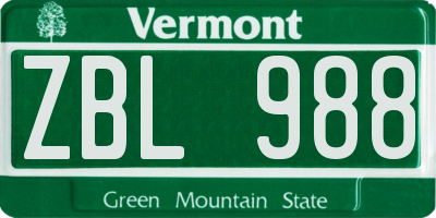 VT license plate ZBL988