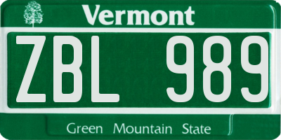 VT license plate ZBL989