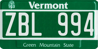 VT license plate ZBL994