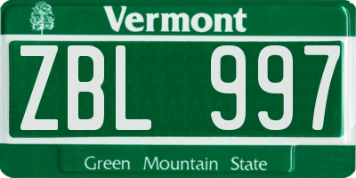 VT license plate ZBL997