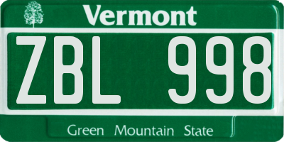 VT license plate ZBL998