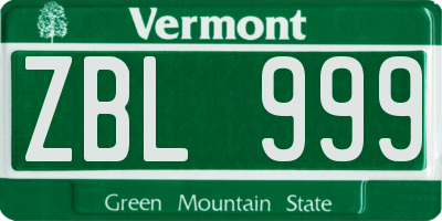 VT license plate ZBL999