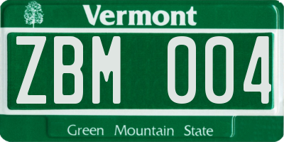 VT license plate ZBM004