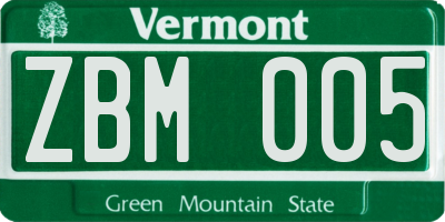 VT license plate ZBM005
