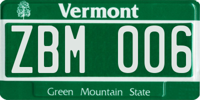 VT license plate ZBM006