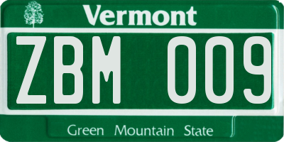VT license plate ZBM009