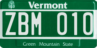 VT license plate ZBM010
