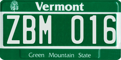 VT license plate ZBM016