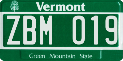VT license plate ZBM019