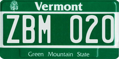 VT license plate ZBM020