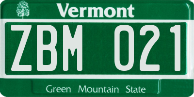 VT license plate ZBM021